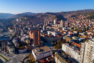 Fototapeta na wymiar Uzice, Aerial view panorama of City in Serbia