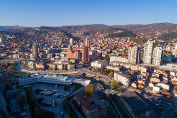 Fototapeta premium Uzice, Aerial view panorama of City in Serbia