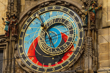 Fototapeta na wymiar Dial of the famous ancient astronomical town hall clock of the Czech capital Prague.
