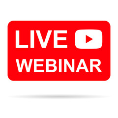 Live webinar icon, online play training seminar , internet streamimg  banner button , vector illustration