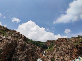 waterfall, hills station, sky, landscape, nature, rock