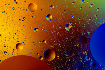 Abstract colorful background of oil circles. Oil in the water surface circles, water foam and oil bubbles.