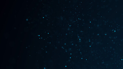 Dust particle glow. Energy flow on a blue background. Abstract background of particles. 3D rendering.