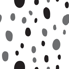 Polka dots seamless pattern. Hand drawn doodle circles monochrome texture background. Random spots.