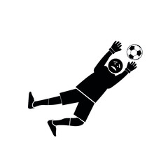 Silhouette football goalkeeper is jumping for the ball Soccer on a white background. Vector illustration.