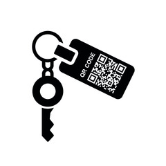 key with trinket house shaped, isolated on a wooden table background. Rental estate. Sale property template. QR trinket