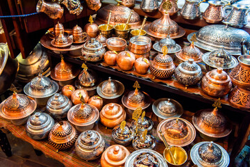 Coppersmith Bazaar of Gaziantep (Turkish: Bakircilar Carsisi). Handmade copper products and shopping center. Historical coppersmith shopping center..