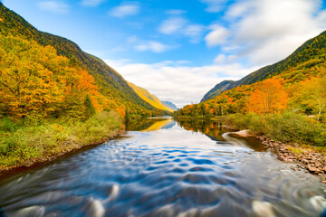 Wonderful and colorful Jacques-Cartier valley and its vibrant foliage at Fall, Jacques-Cartier national park, Quebec, Canada