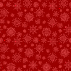 Fototapeta na wymiar Seamless pattern on the theme of winter and winter holidays, the contour of the snowflake and flare, pink snowflakes on a red background