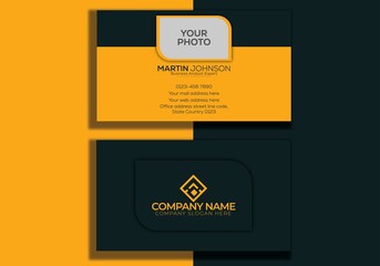 Horizontal yellow and black purple creative shapes abstract with photo business card