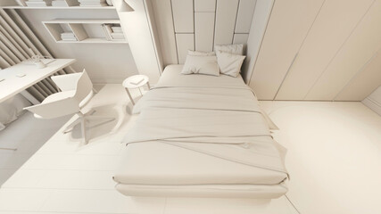 Studio completely white room, furnishing concept