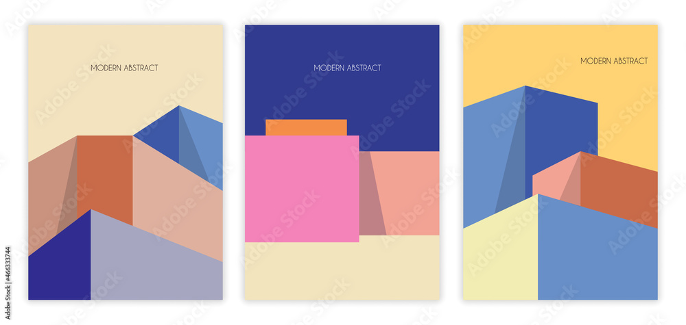 Wall mural abstract architecture cover set. posters with geometric shapes in form of buildings and space for te