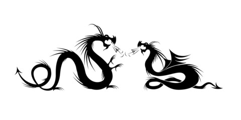 Couple of Dragons. Black tattoo silhouette for your design