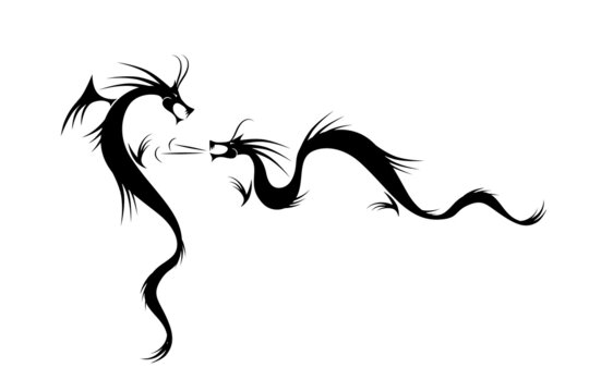Couple of Dragons. Black tattoo silhouette for your design