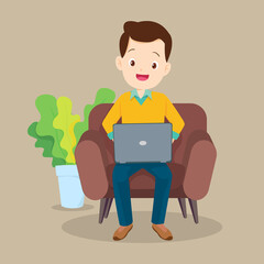 man using laptop on sofa