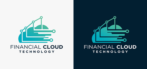 Cloud data logo technology, financial cloud for digital web services pixel cloud modern