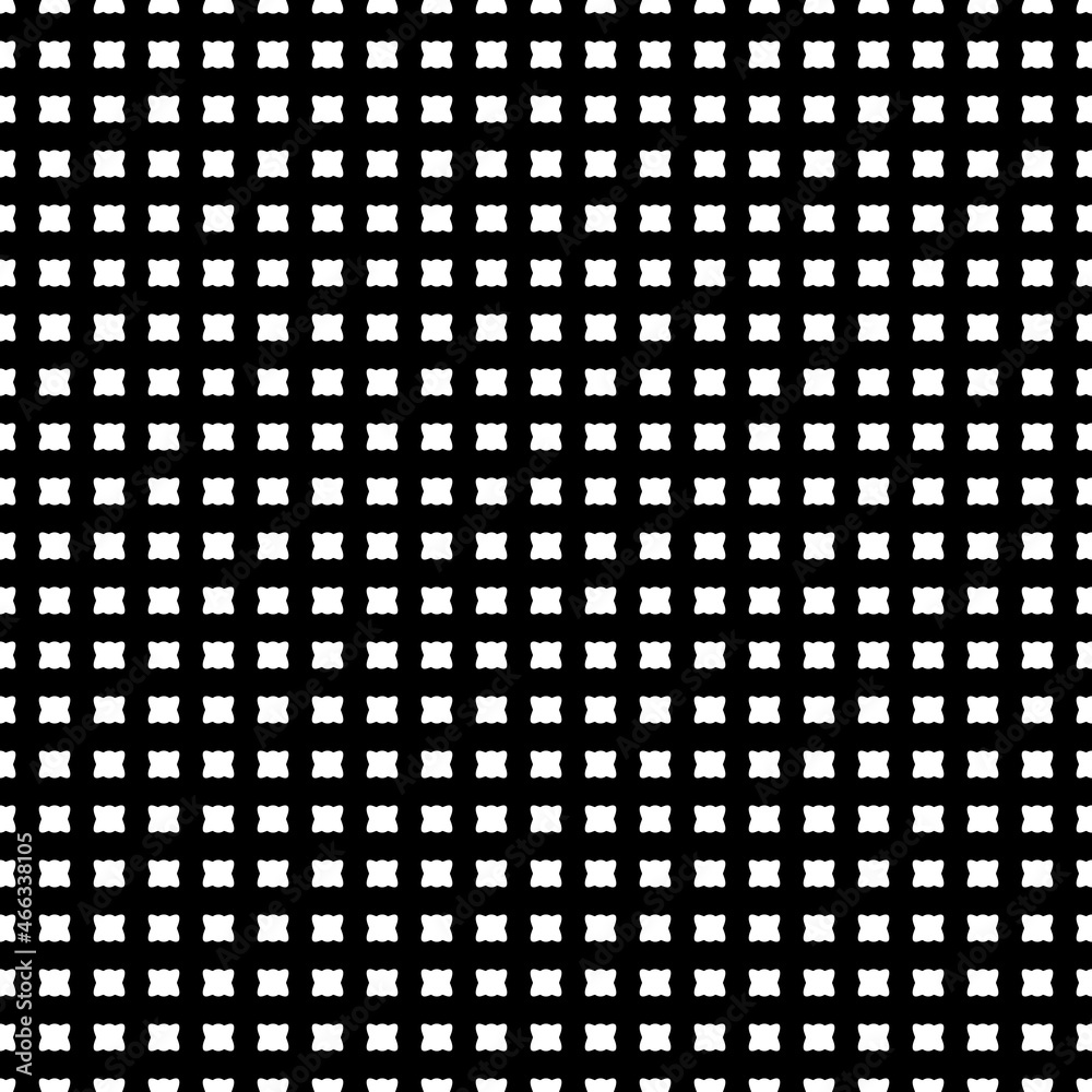 Poster black mesh with white identical incomprehensible shapes.