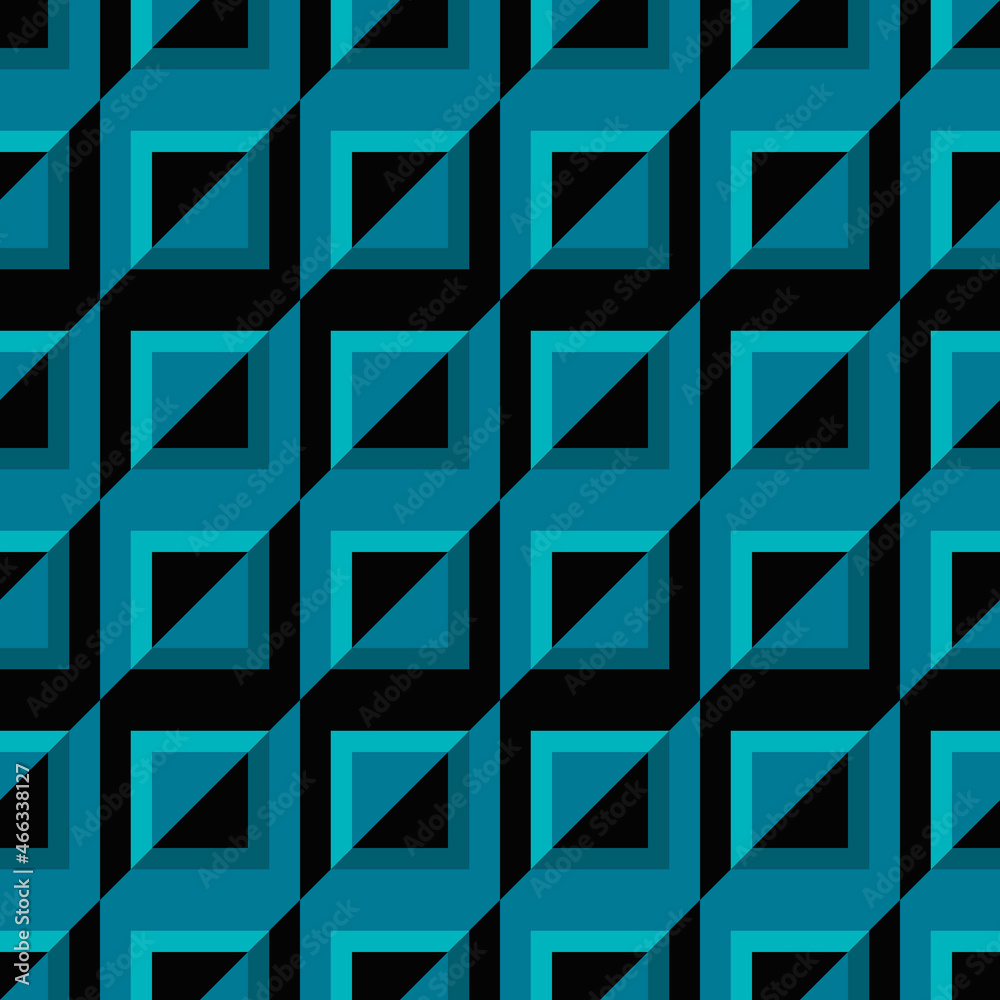Aufkleber Turquoise squares of tiles that also have a black half. Repeating tiles with simple patterns.