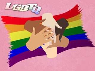 Multicolored handshake on the LGBTQ flag