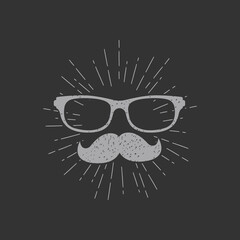 grunge Hand drawn mustache and glasses badge.