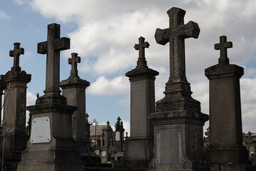Louyat cemetery with crosses and tombs in Limoges city France
