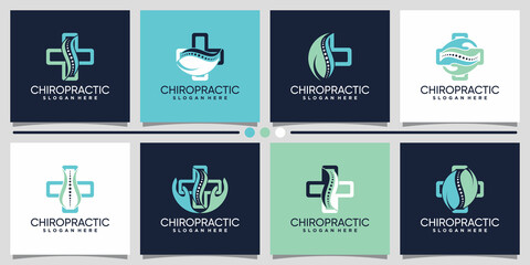 Set of chiropractic and natural therapy logo design with line art and creative concept Premium Vector