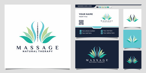 Massage therapy logo with creative concept and business card design Premium Vector - obrazy, fototapety, plakaty