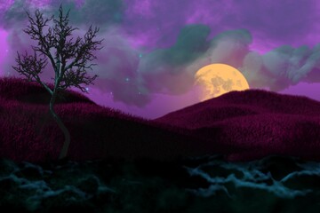 Obraz premium vivid haunting dark mockup - bokeh background design template 3D illustration soft focus holiday concept