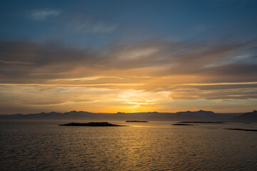 Fototapeta na wymiar Sunset in Hornafjordur fjord in east Iceland