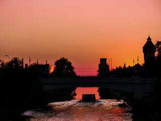 Timisoara Bega River Sunset skyline view 