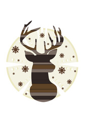Christmas minimalistic deer in brown tones on a background of snowflakes. Vector illustration for New Year cards and decor.