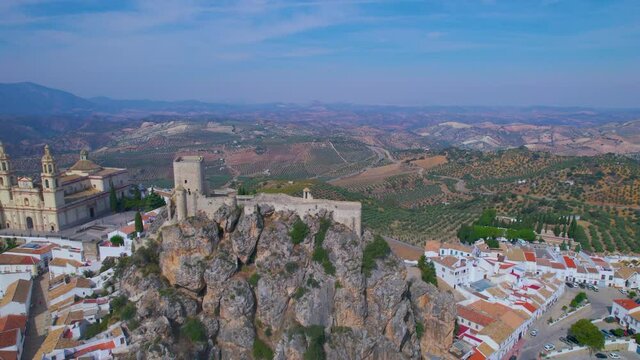 Aerial view of Olvera a beautiful old Village of Andalusia Spain in Cadiz
