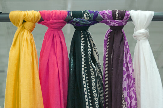 Colorful Scarves Tied on Pole