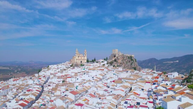 Aerial view of Olvera a beautiful old Village of Andalusia Spain in Cadiz
