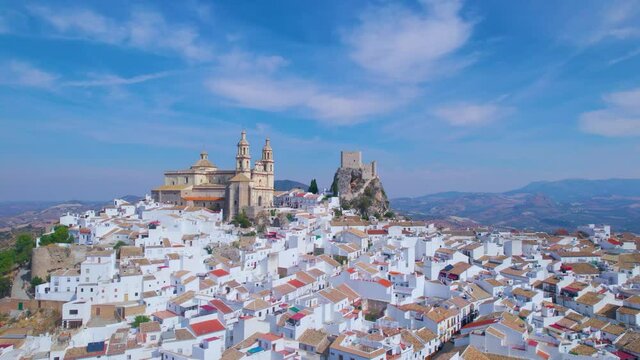Aerial view of Olvera a beautiful old Village of Andalusia Spain in Cadiz
