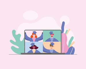 virtual graduation in laptop