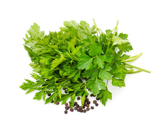 Bunch of green parsley with peas.