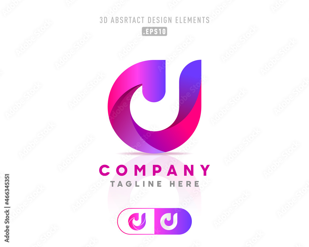 Aufkleber Vector abstract, origami style colorful purple gradient unique and handmade idea logo template with the letters C, I and J. Modern networking flat material design elements 3D.