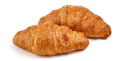 Freshly baked croissants, isolated on white background.
