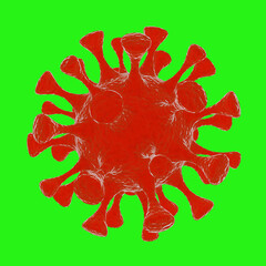 Red coronavirus on a green background background, close-up, 3D rendering.