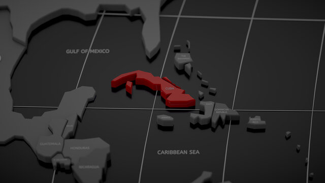 Highlighted by red Cuba on gray world map	
