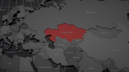 Highlighted by red Kazakhstan on gray world map	
