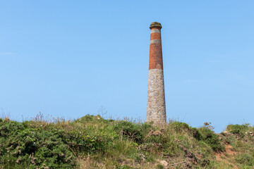 View of a chimney at Botallack mine in Cornwall