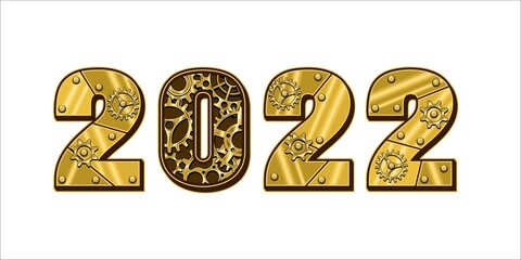 Happy New Year 2022. Numbers in steampunk style