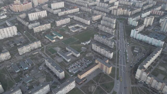 Kyiv, Ukraine 10.31.2021: Aerial view from a drone to Obolon