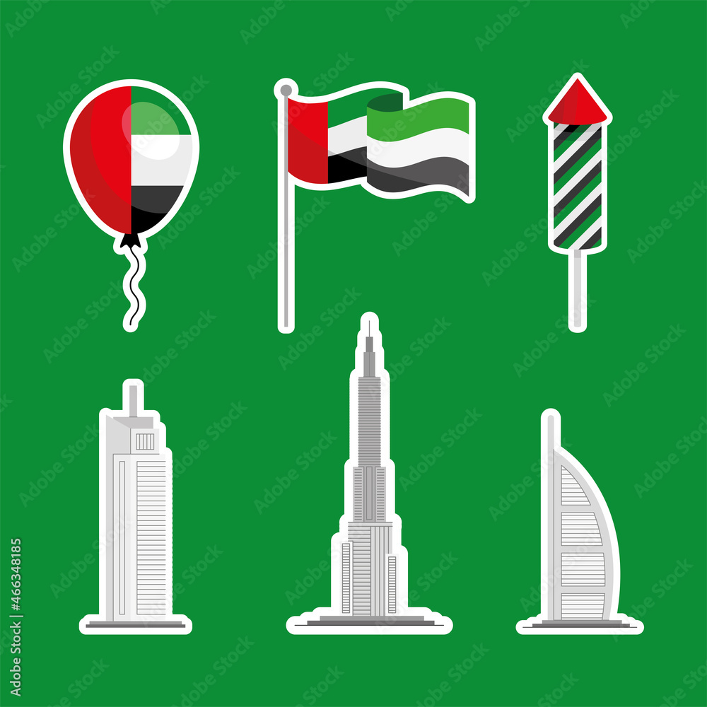 Sticker uae national six icons