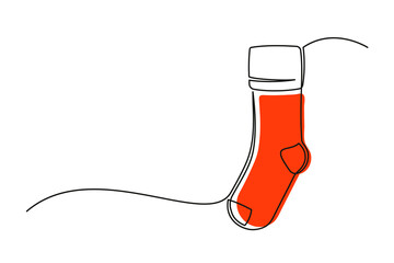 Continuous one line drawing of Christmas sock. Christmas sock in red isolated on white background. Vector illustration