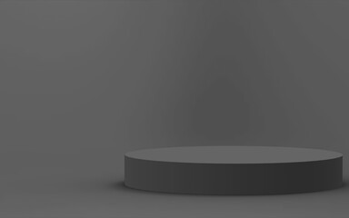 Abstract 3d gray black color cylinder podium minimal studio background.