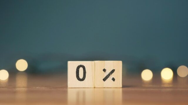 wooden cubes with the number 0 percent. business concept. marketing concept