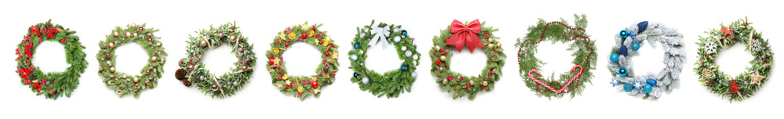 Beautiful Christmas wreath on white background